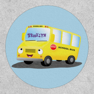 Cute happy yellow school bus cartoon patch