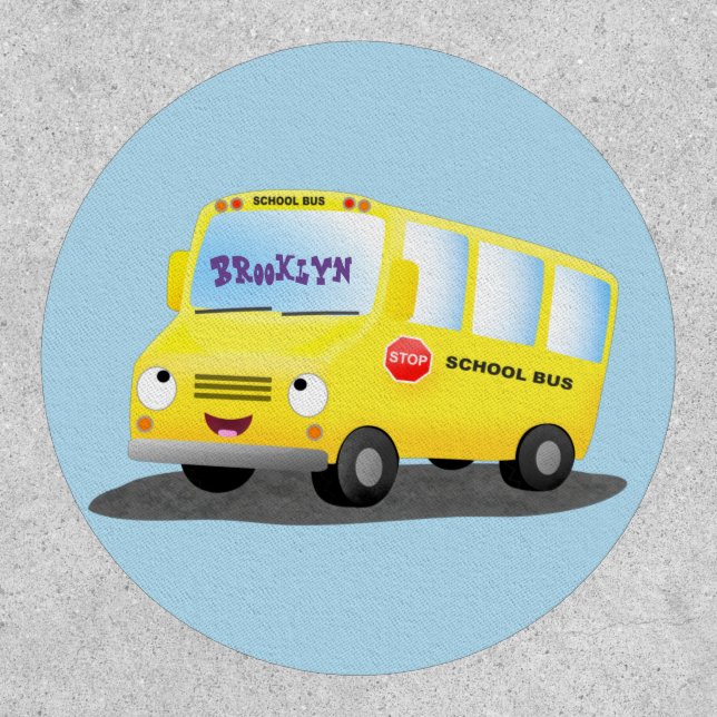 Cute happy yellow school bus cartoon patch (Front)