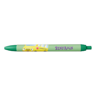 Cute happy yellow school bus cartoon pen