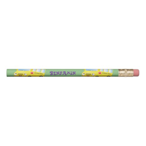 Cute happy yellow school bus cartoon  pencil