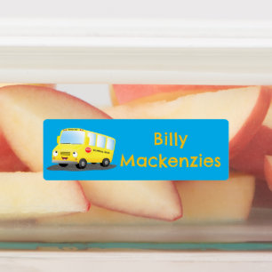 Cute happy yellow school bus cartoon personalized labels