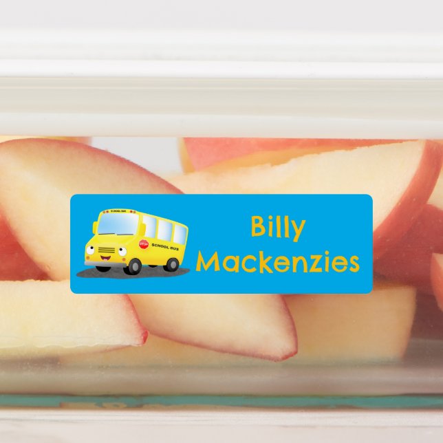 Cute happy yellow school bus cartoon personalized labels (Affixed)