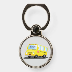 Cute happy yellow school bus cartoon phone ring stand