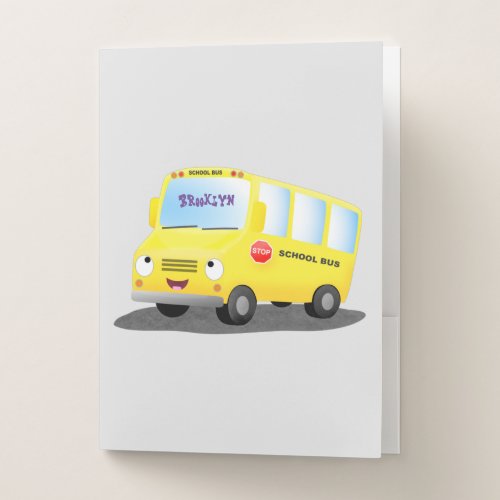 Cute happy yellow school bus cartoon pocket folder