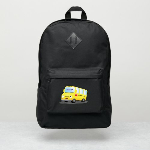 Cute happy yellow school bus cartoon port authority backpack