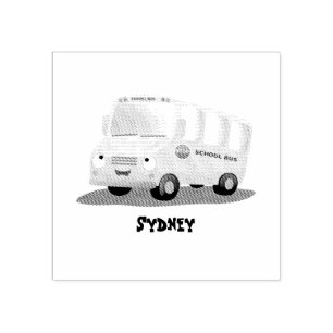 Cute happy yellow school bus cartoon rubber stamp