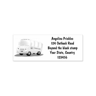 Cute happy yellow school bus cartoon rubber stamp