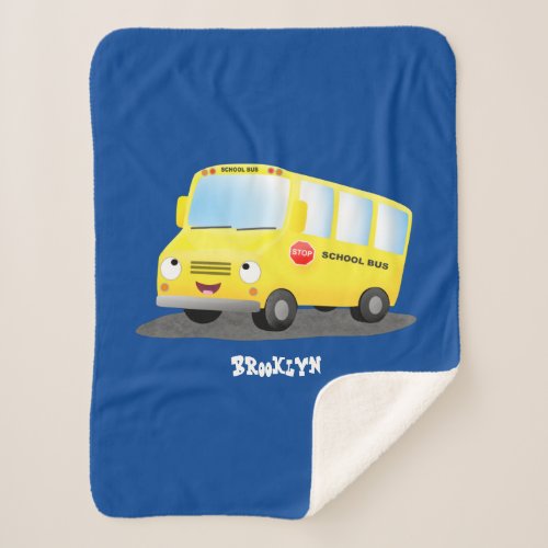 Cute happy yellow school bus cartoon  sherpa blanket