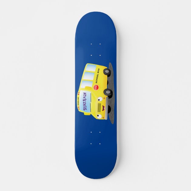 Cute happy yellow school bus cartoon skateboard | Zazzle
