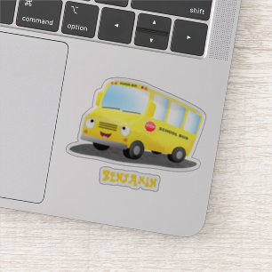 Cute happy yellow school bus cartoon sticker