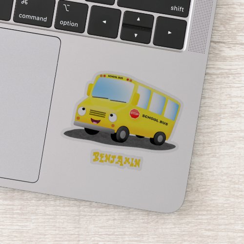 Cute happy yellow school bus cartoon sticker
