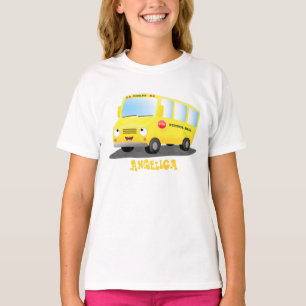 Cute happy yellow school bus cartoon T-Shirt