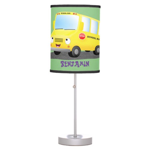 Cute happy yellow school bus cartoon table lamp