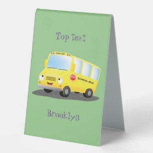 Cute happy yellow school bus cartoon table tent