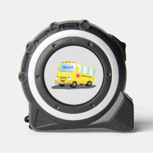 Cute happy yellow school bus cartoon tape measure