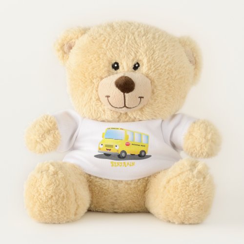 Cute happy yellow school bus cartoon  teddy bear