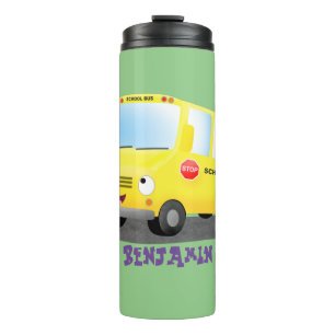 Cute happy yellow school bus cartoon thermal tumbler