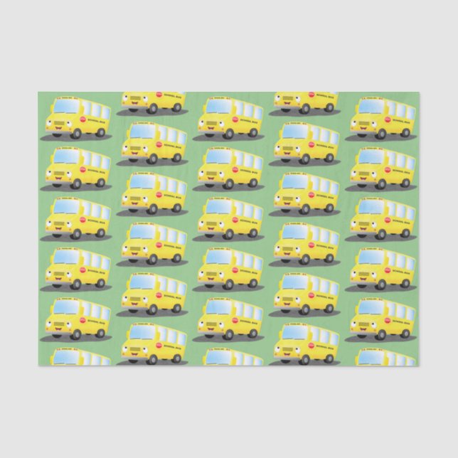 Cute happy yellow school bus cartoon tissue paper (Front)
