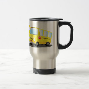 Cute happy yellow school bus cartoon travel mug