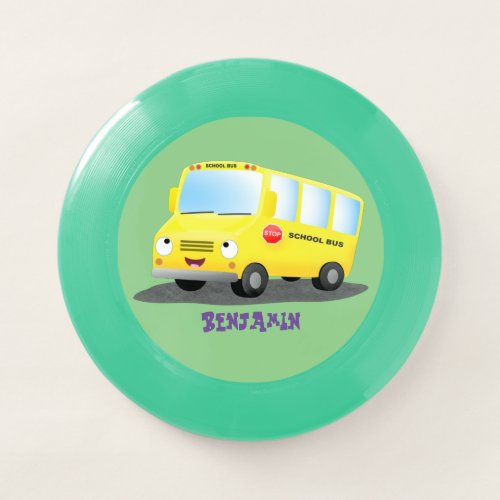 Cute happy yellow school bus cartoon Wham_O frisbee
