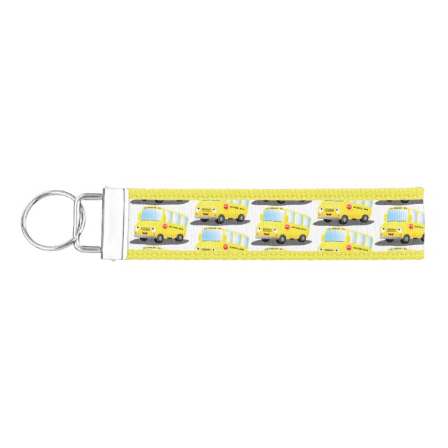 Cute happy yellow school bus cartoon wrist keychain (Keys on Left)