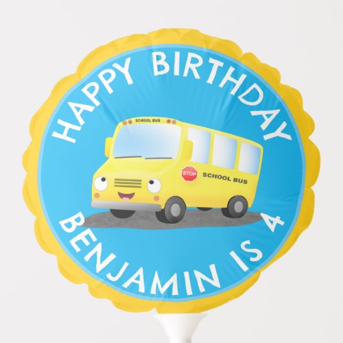 Cute happy yellow school bus personalised birthday balloon