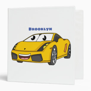 Cute happy yellow sports car cartoon  3 ring binder