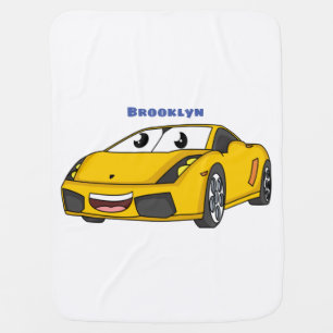 Cute happy yellow sports car cartoon baby blanket