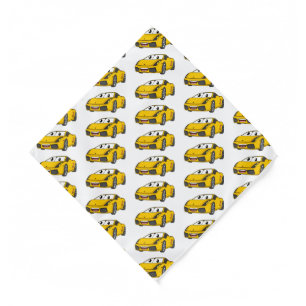 Cute happy yellow sports car cartoon bandana