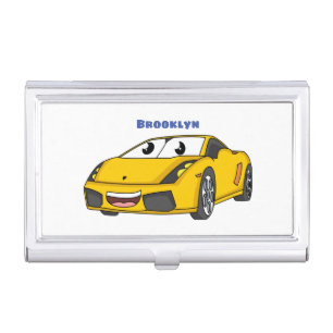 Cute happy yellow sports car cartoon business card case