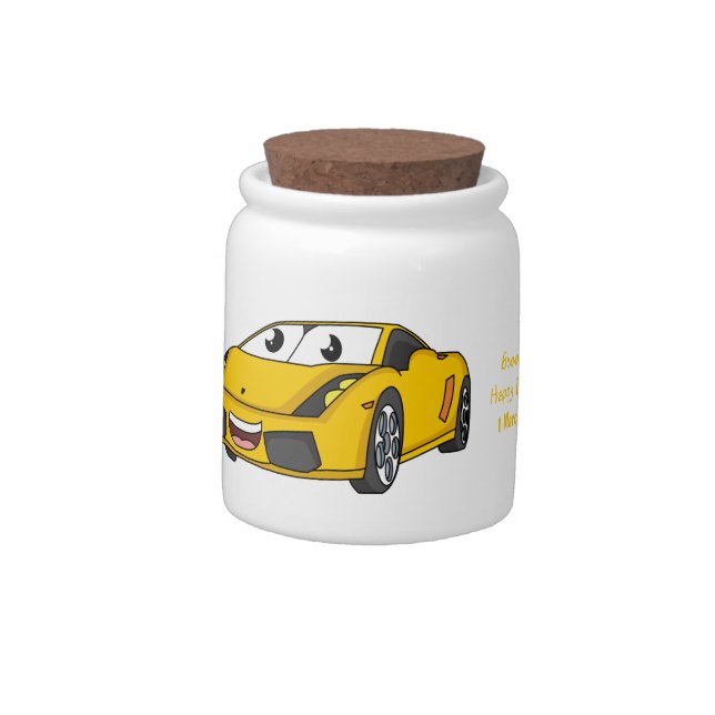 Cute happy yellow sports car cartoon candy jar (Left)