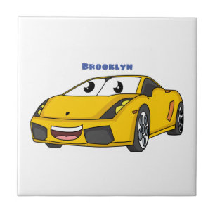 Cute happy yellow sports car cartoon ceramic tile