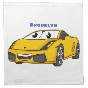 Cute happy yellow sports car cartoon cloth napkin