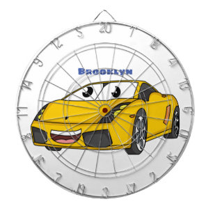 Cute happy yellow sports car cartoon dart board