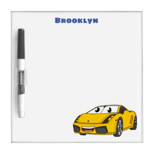 Cute happy yellow sports car cartoon dry erase board