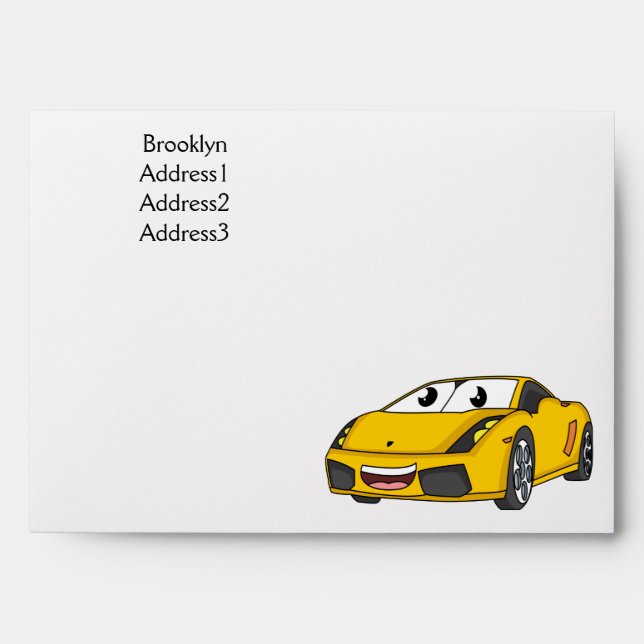 Cute happy yellow sports car cartoon envelope (Front)