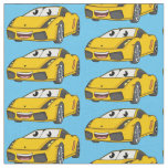 Cute happy yellow sports car cartoon fabric