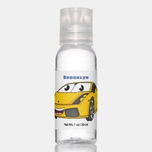 Cute happy yellow sports car cartoon hand sanitizer