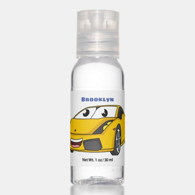 Cute happy yellow sports car cartoon hand sanitizer (Front)