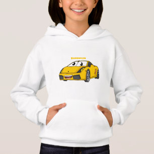 Cute happy yellow sports car cartoon hoodie