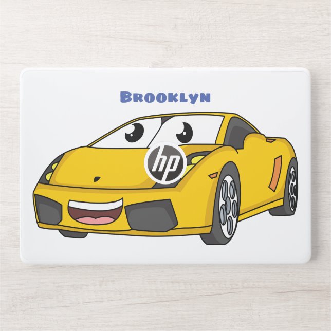 Cute happy yellow sports car cartoon HP laptop skin (Front)