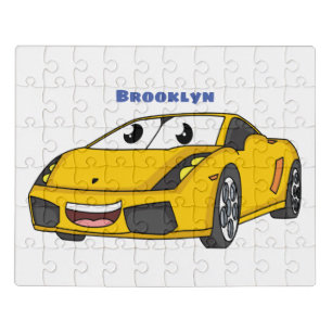 Cute happy yellow sports car cartoon jigsaw puzzle