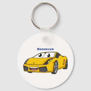 Cute happy yellow sports car cartoon keychain