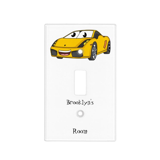 Cute happy yellow sports car cartoon light switch cover (Front)