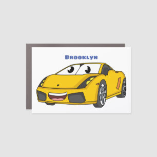 Cute happy yellow sports car cartoon magnet