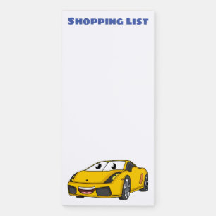 Cute happy yellow sports car cartoon magnetic notepad