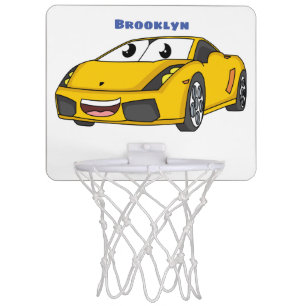 Cute happy yellow sports car cartoon mini basketball hoop