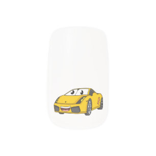 Cute happy yellow sports car cartoon minx nail art
