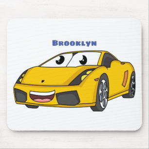 Cute happy yellow sports car cartoon mouse pad