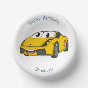 Cute happy yellow sports car cartoon paper bowls